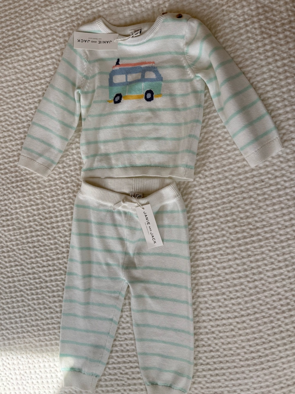 Janie and Jack Mint Stripe Knit Baby Leggings and Top Set